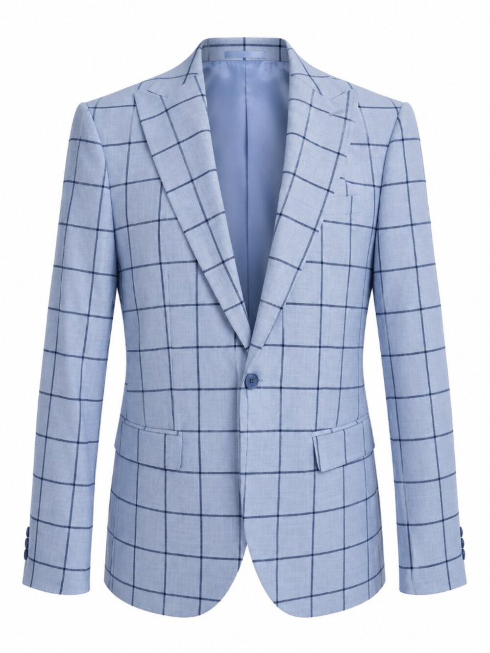 Wessi Light Blue Windowpane Check Blazer - Mens 40 Regular